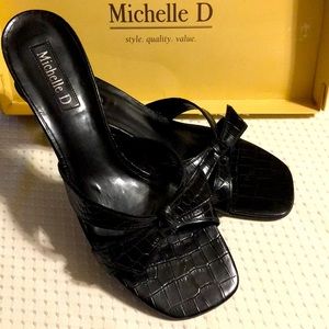 Michelle D, Black croco, 2” heel slides